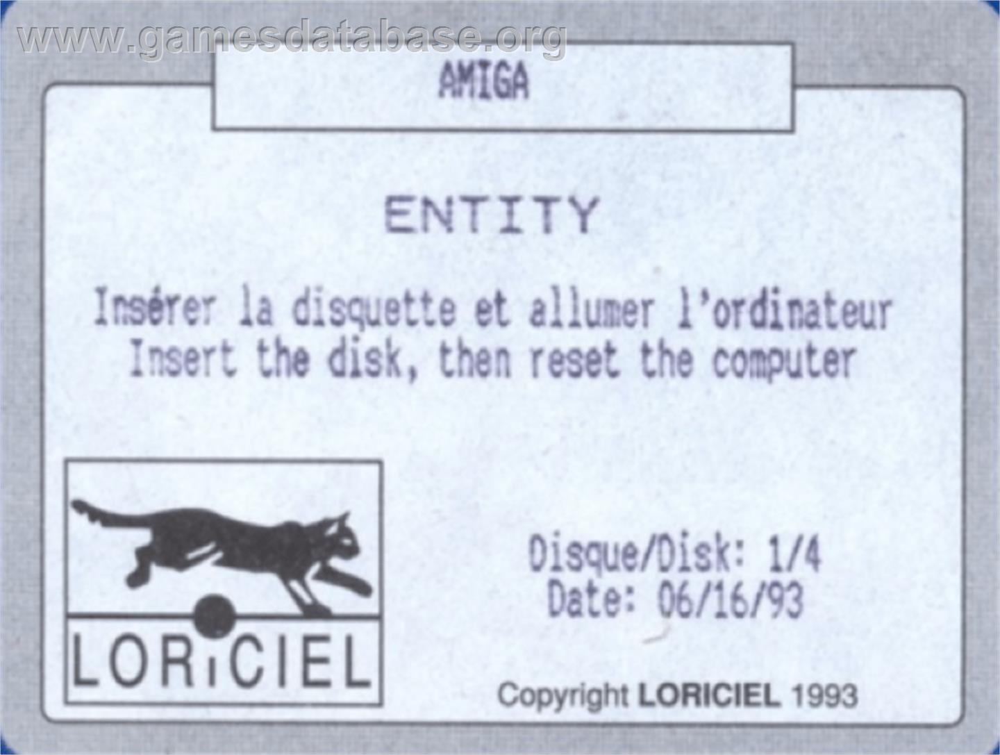 Entity - Commodore Amiga - Artwork - Cartridge Top