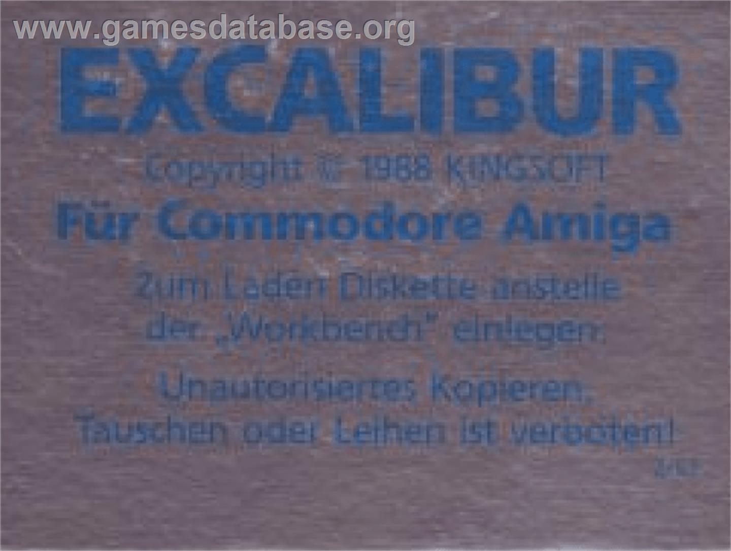 Excalibur - Commodore Amiga - Artwork - Cartridge Top