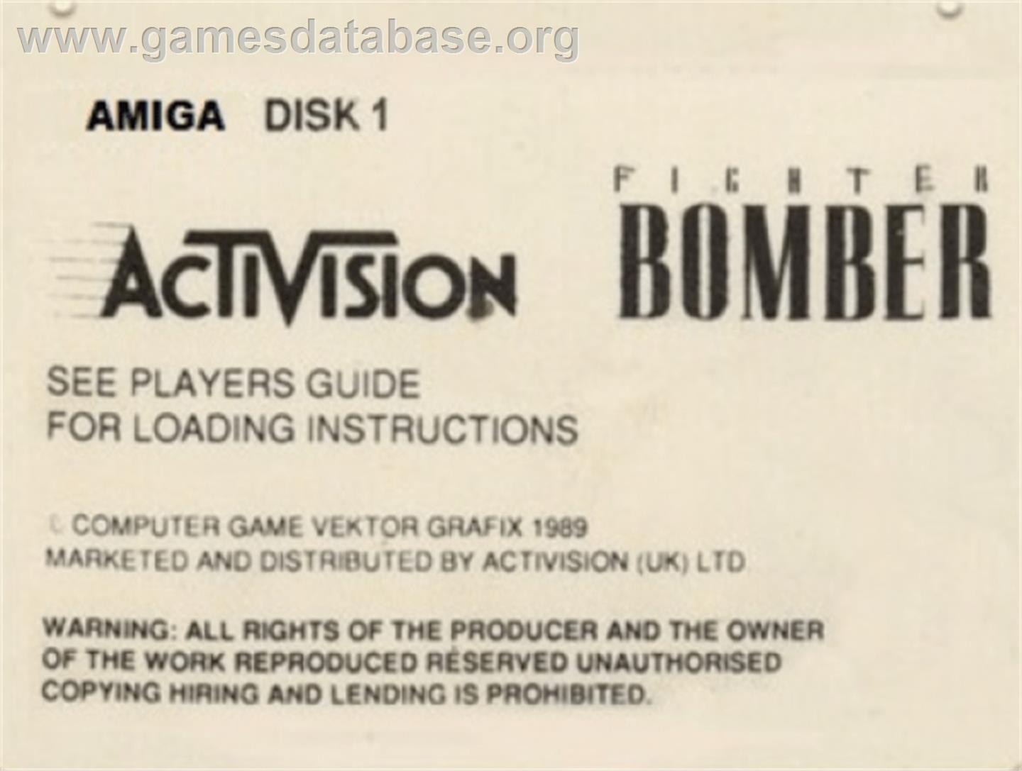 Fighter Bomber - Commodore Amiga - Artwork - Cartridge Top