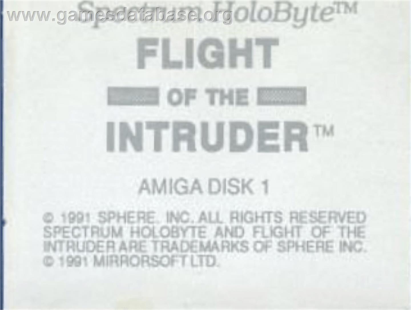Flight of the Intruder - Commodore Amiga - Artwork - Cartridge Top