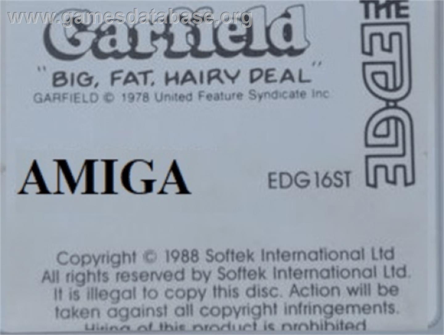 Garfield: Big, Fat, Hairy Deal - Commodore Amiga - Artwork - Cartridge Top