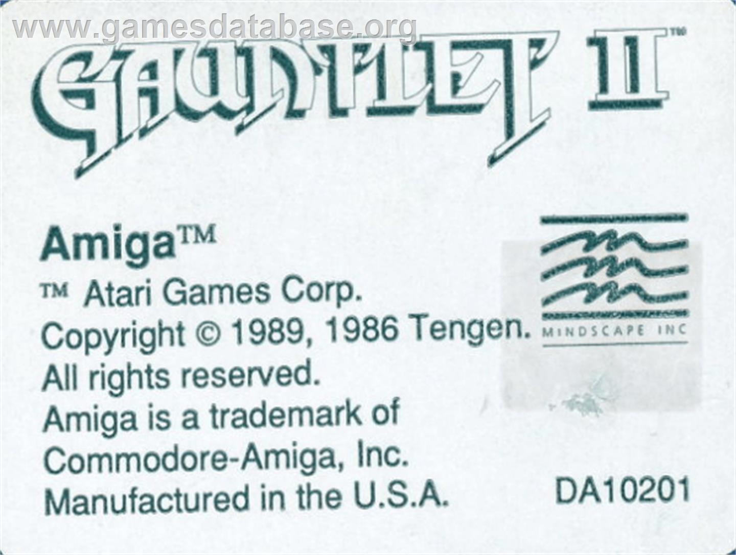 Gauntlet II - Commodore Amiga - Artwork - Cartridge Top