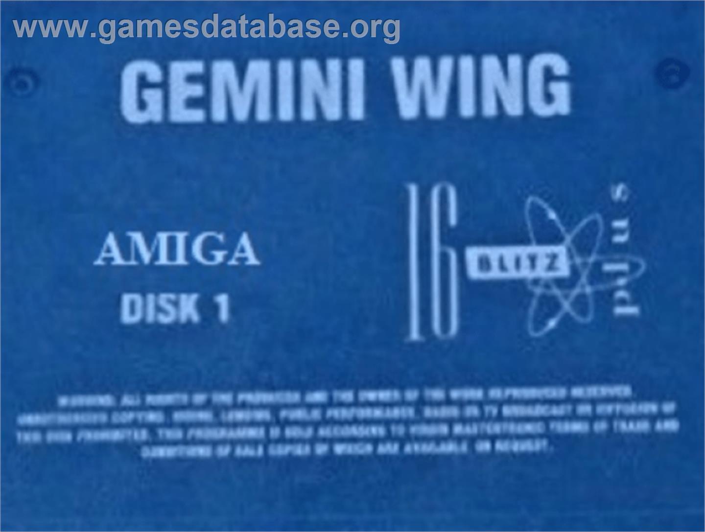 Gemini Wing - Commodore Amiga - Artwork - Cartridge Top