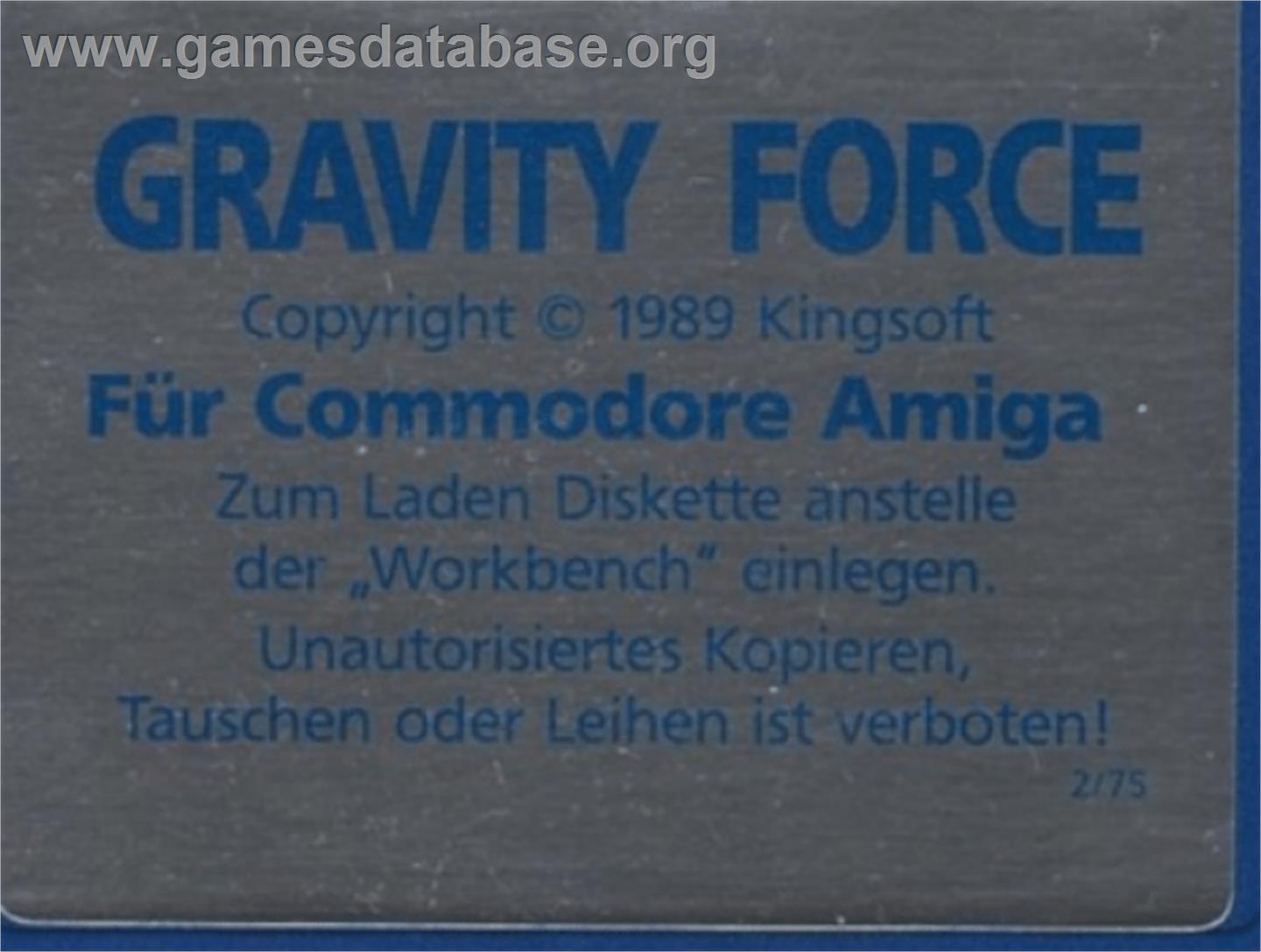 Gravity Force - Commodore Amiga - Artwork - Cartridge Top