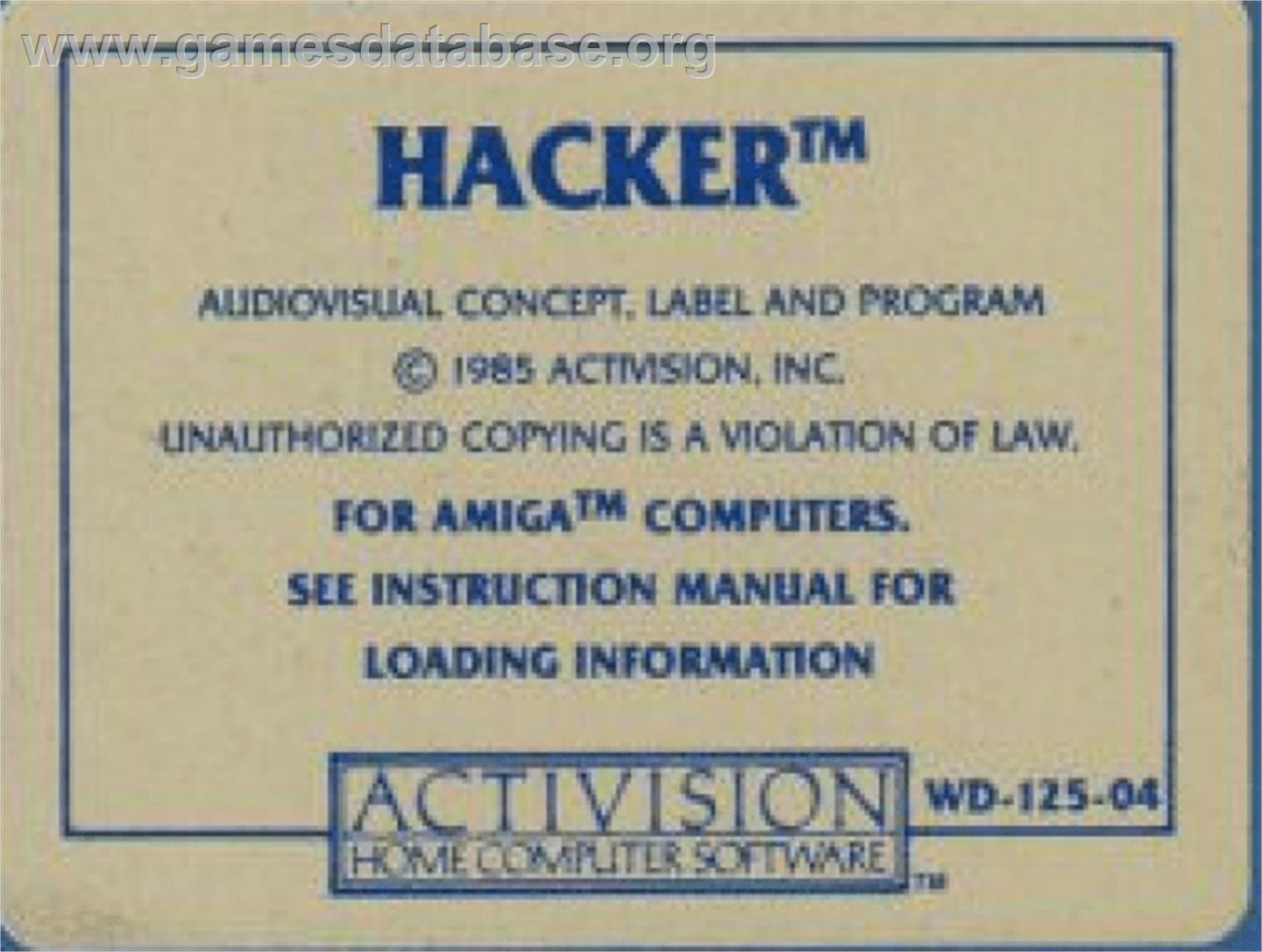 Hacker - Commodore Amiga - Artwork - Cartridge Top