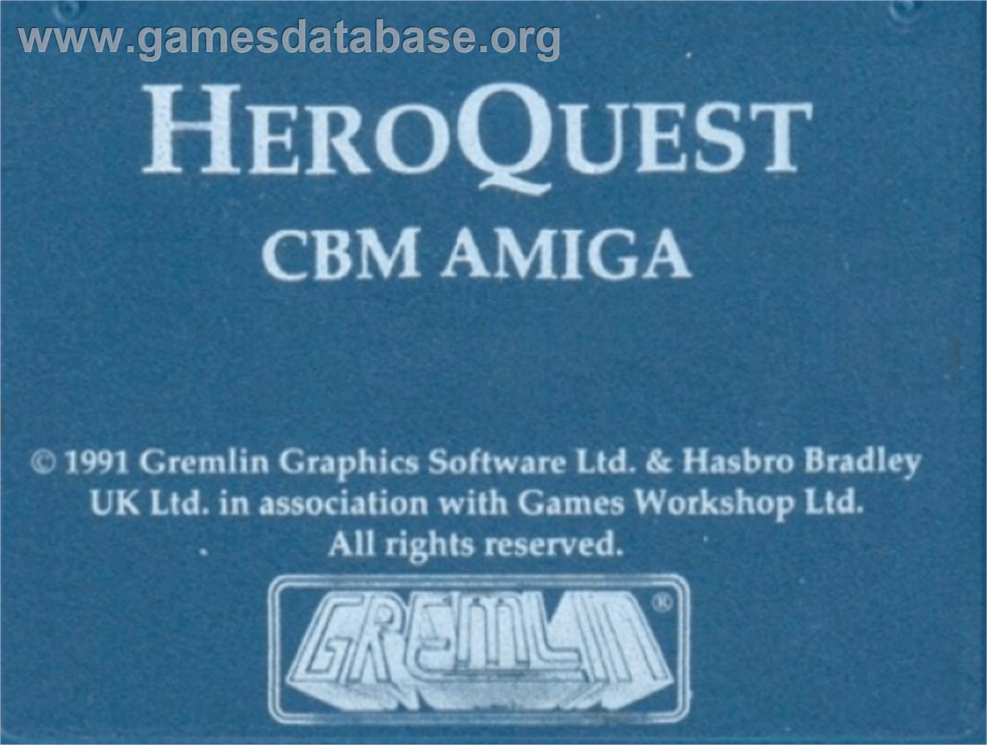 Hero Quest - Commodore Amiga - Artwork - Cartridge Top