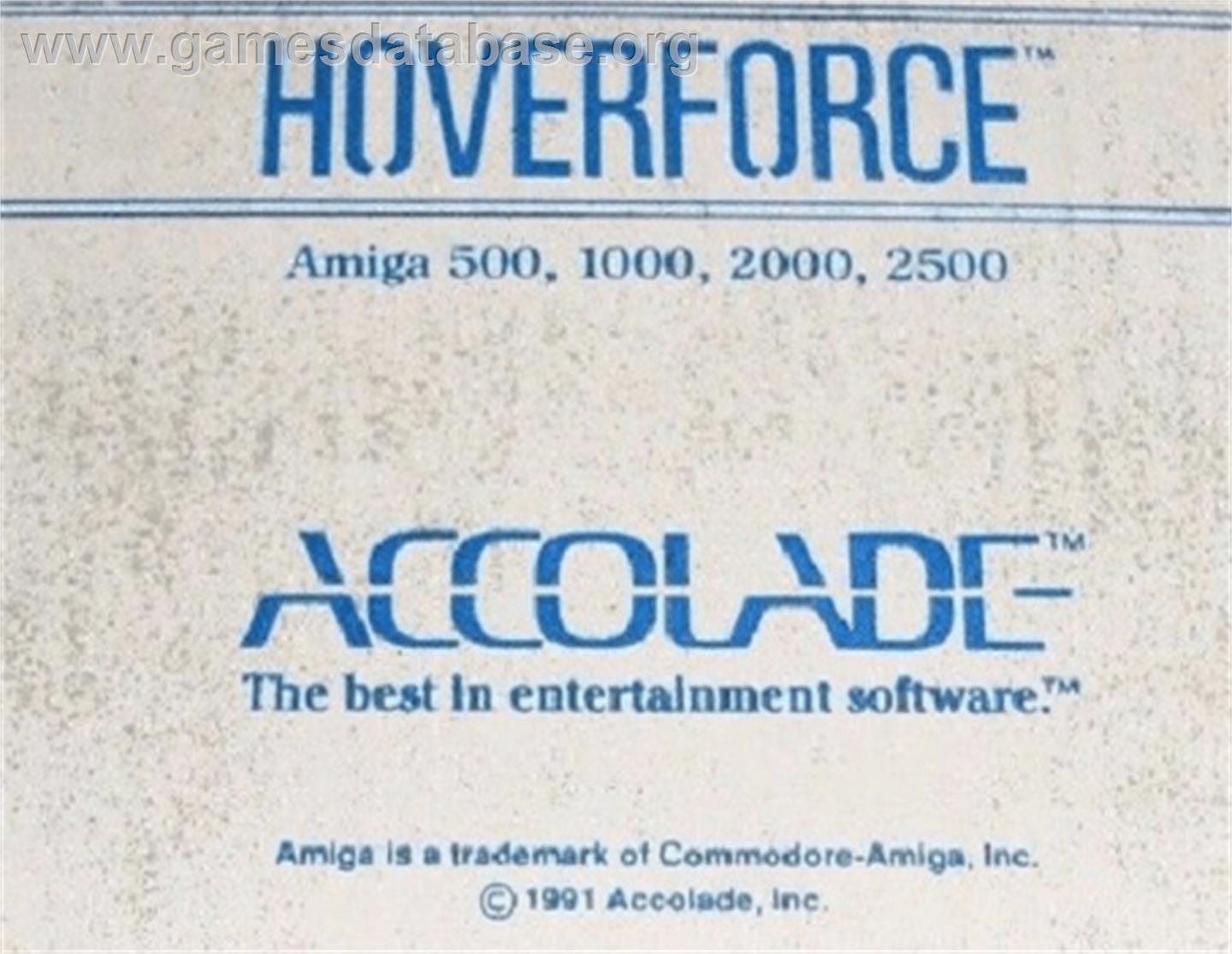 Hover Force - Commodore Amiga - Artwork - Cartridge Top