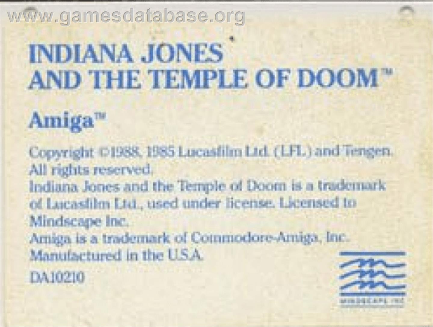 Indiana Jones and the Temple of Doom - Commodore Amiga - Artwork - Cartridge Top