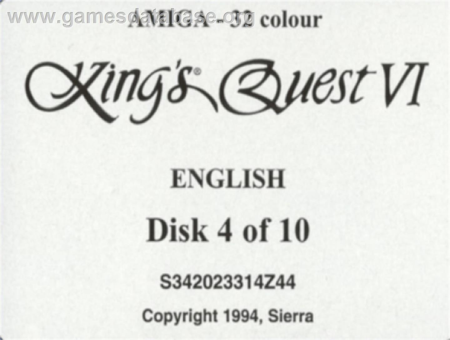 King's Quest VI: Heir Today, Gone Tomorrow - Commodore Amiga - Artwork - Cartridge Top