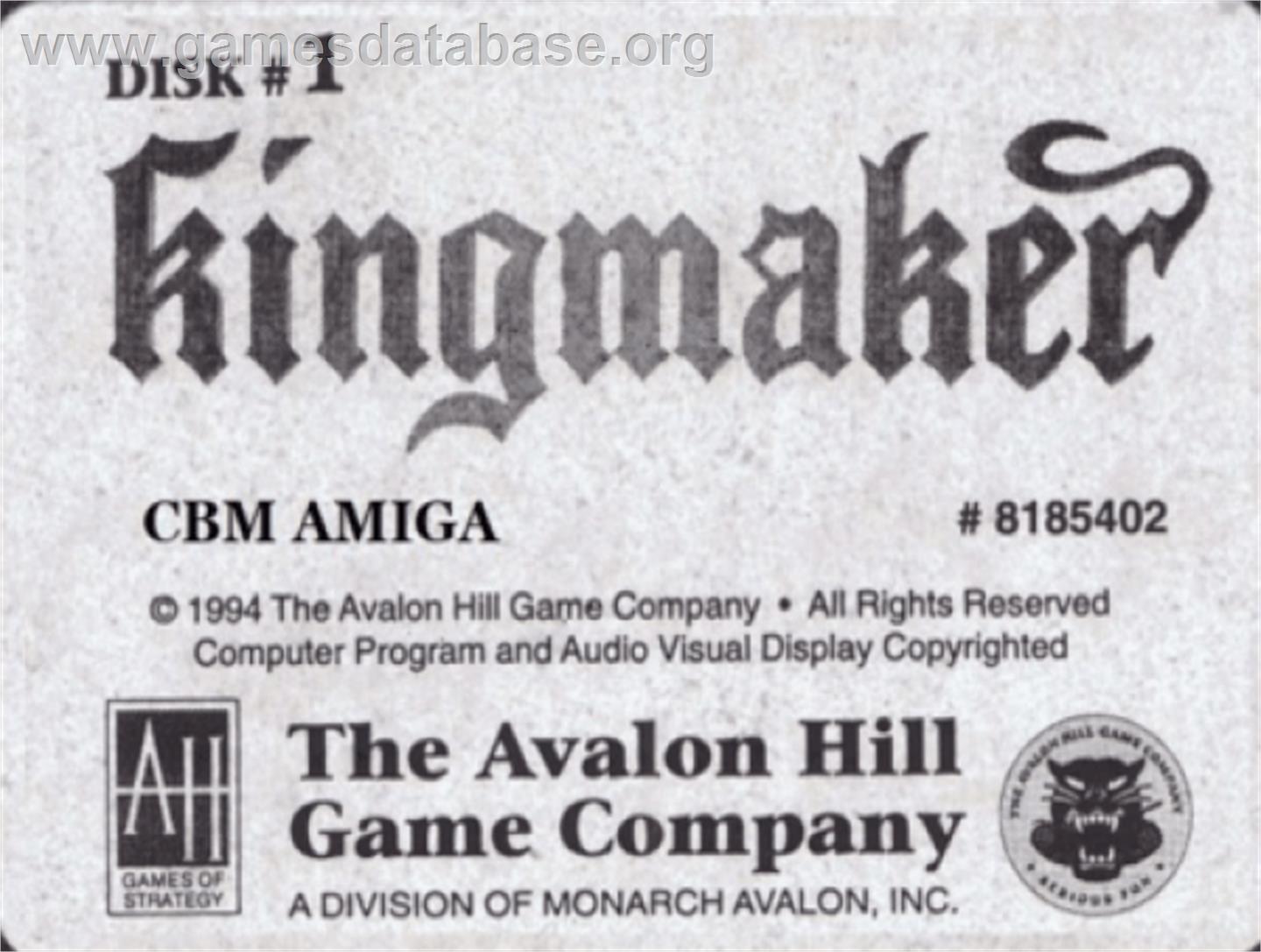 Kingmaker - The Quest for The Crown - Commodore Amiga - Artwork - Cartridge Top