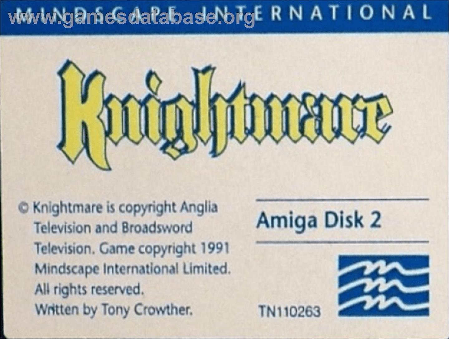 Knightmare - Commodore Amiga - Artwork - Cartridge Top