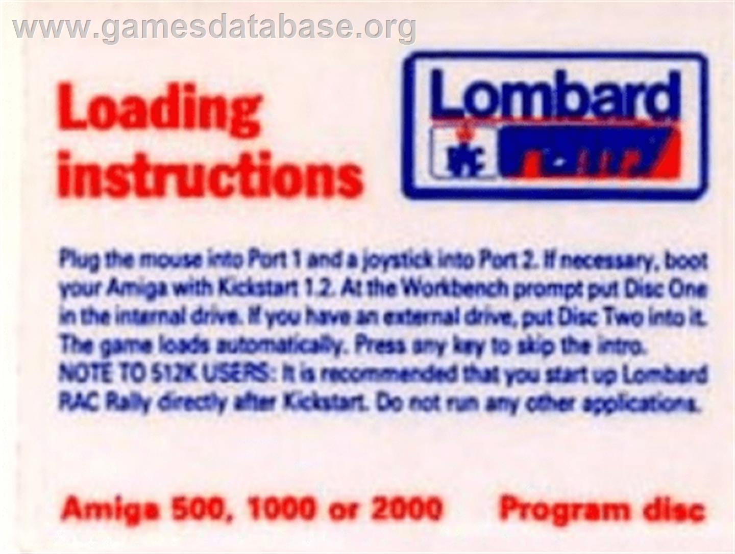 Lombard RAC Rally - Commodore Amiga - Artwork - Cartridge Top