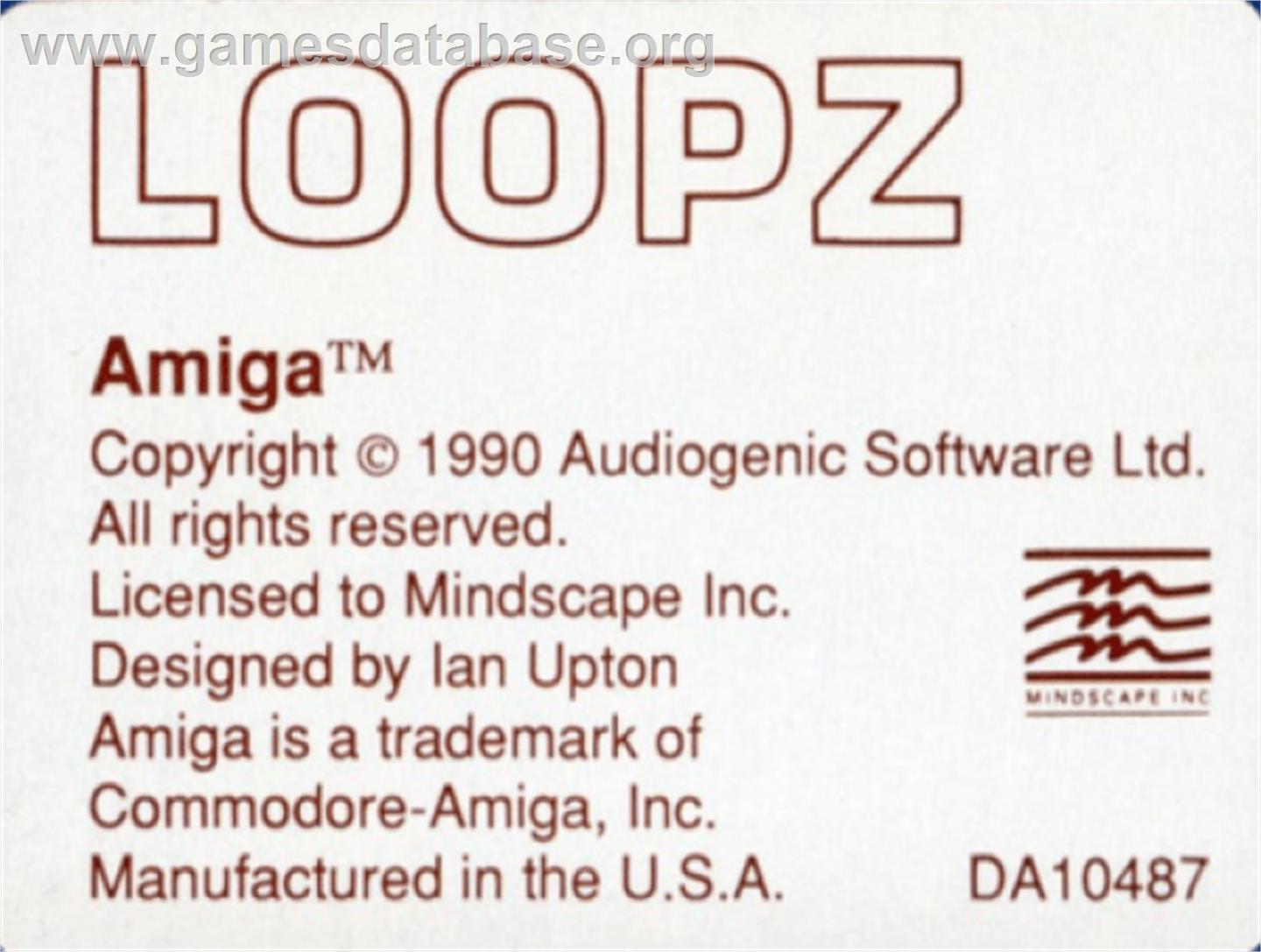 Loopz - Commodore Amiga - Artwork - Cartridge Top