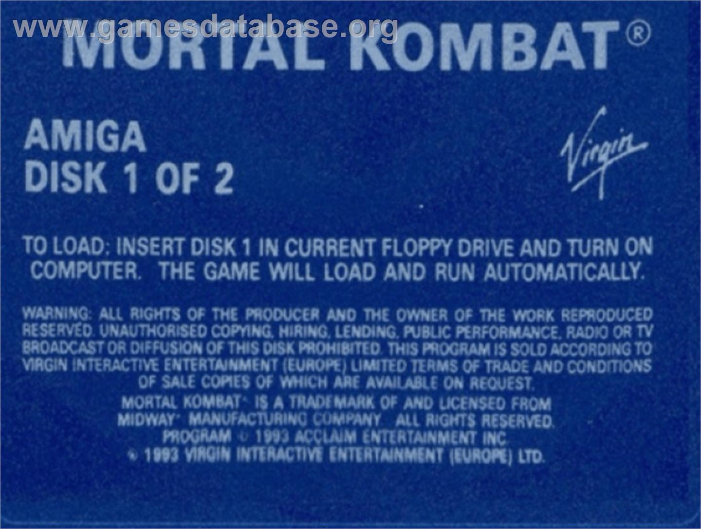 Mortal Kombat - Commodore Amiga - Artwork - Cartridge Top