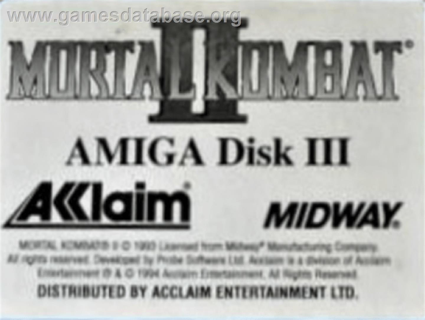 Mortal Kombat II - Commodore Amiga - Artwork - Cartridge Top
