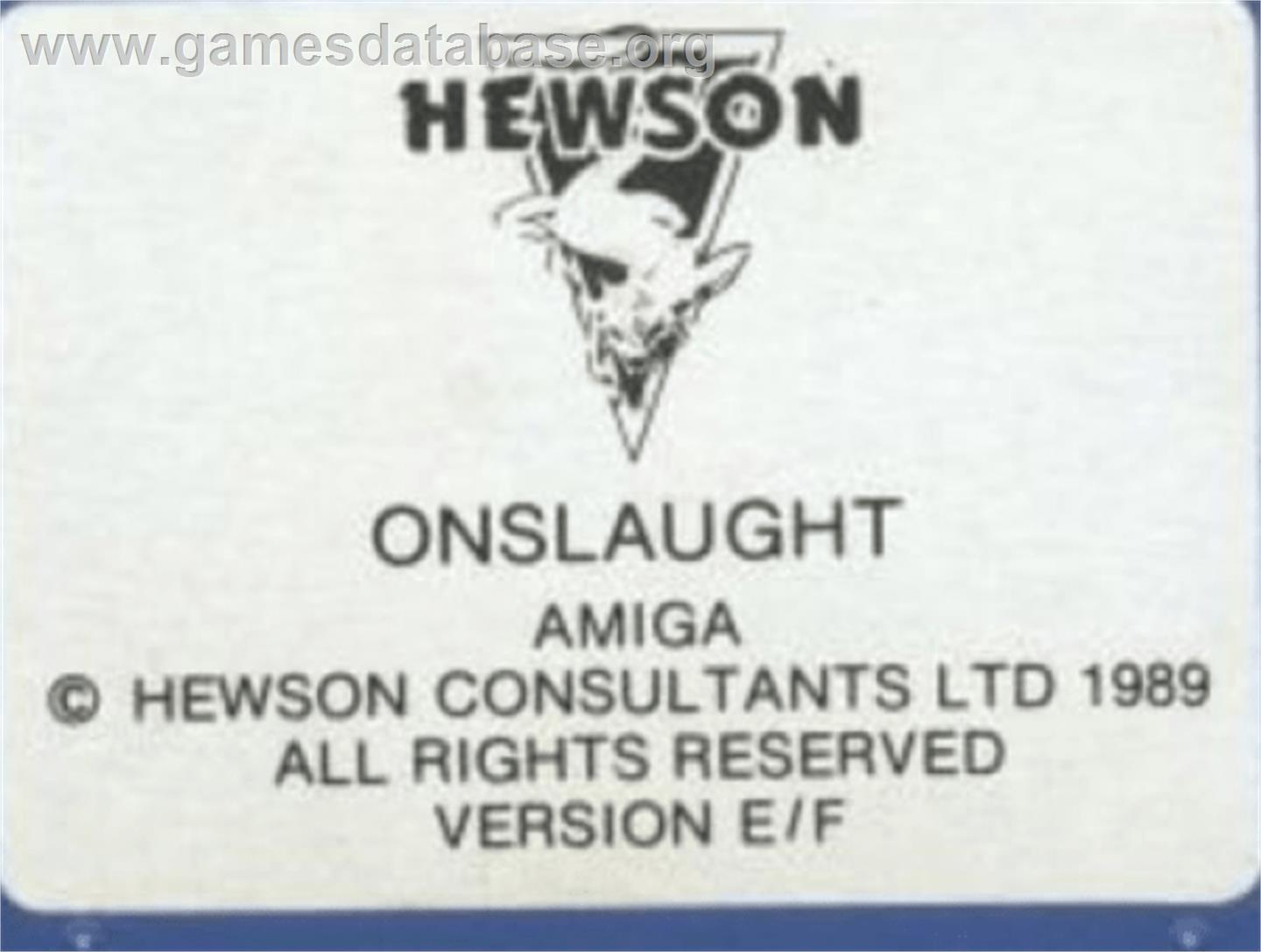 Onslaught - Commodore Amiga - Artwork - Cartridge Top