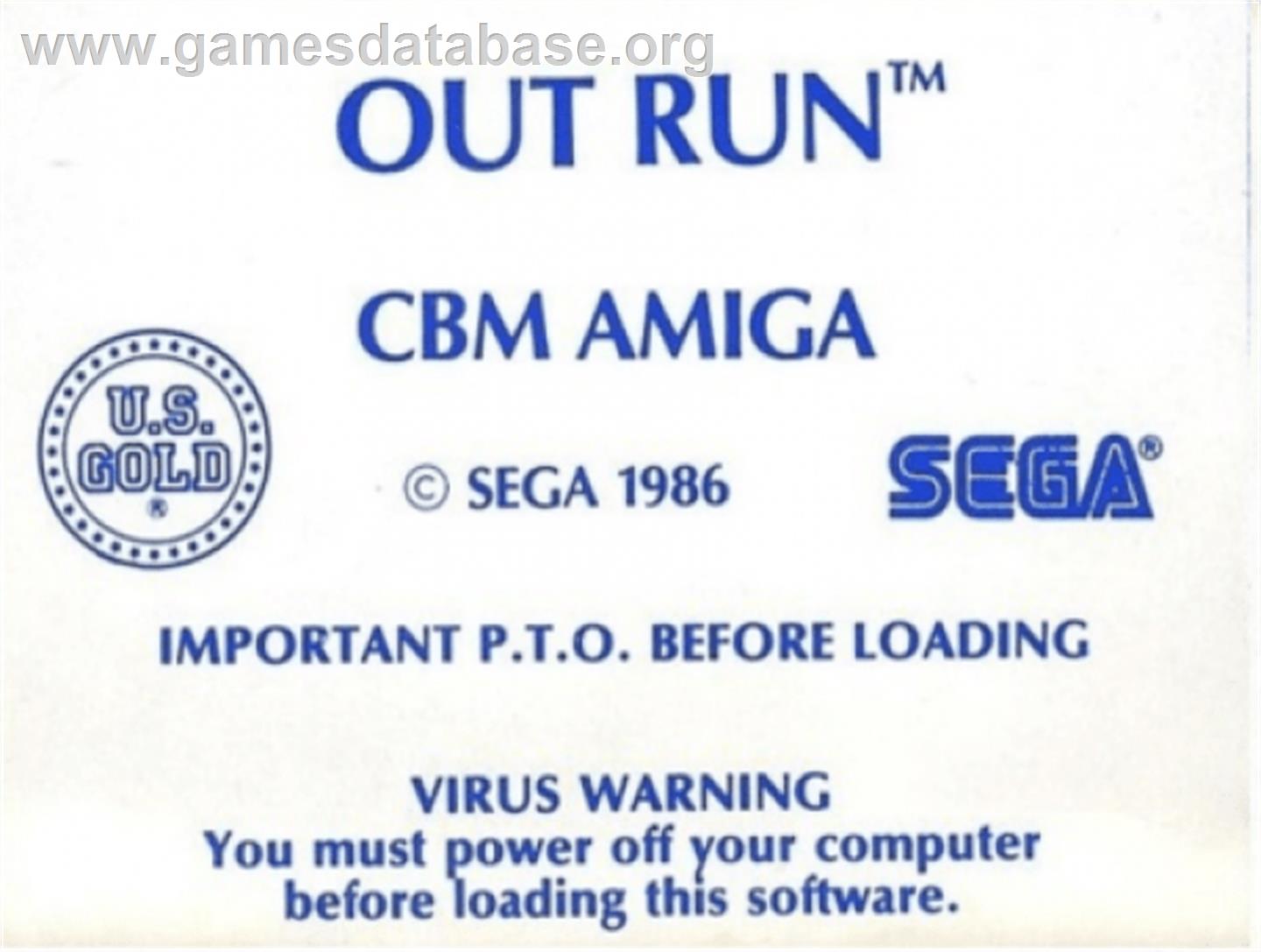 Out Run - Commodore Amiga - Artwork - Cartridge Top