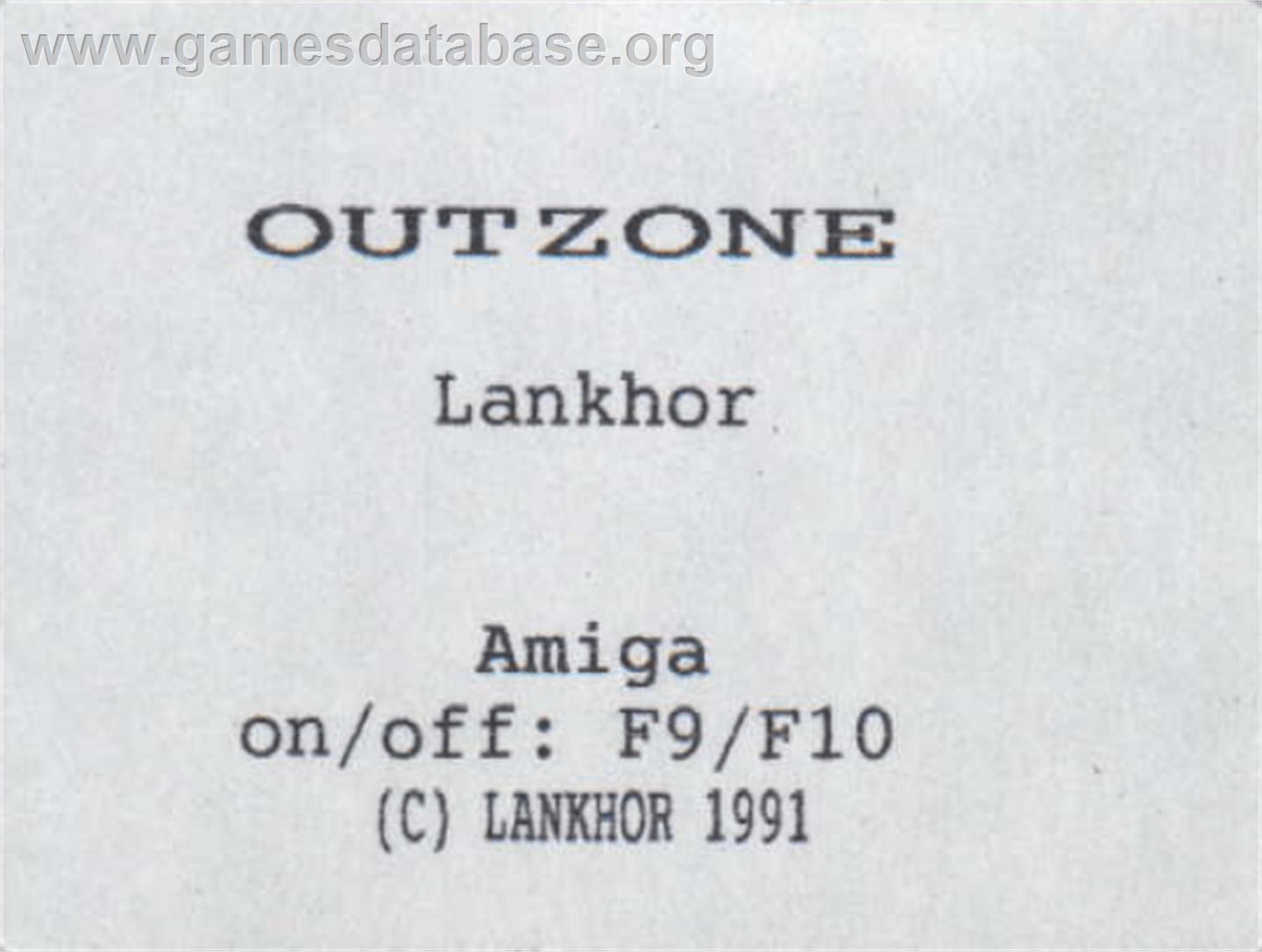Outzone - Commodore Amiga - Artwork - Cartridge Top
