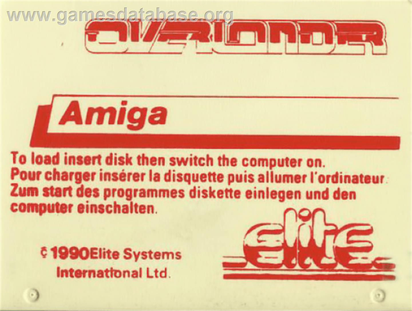 Overlander - Commodore Amiga - Artwork - Cartridge Top