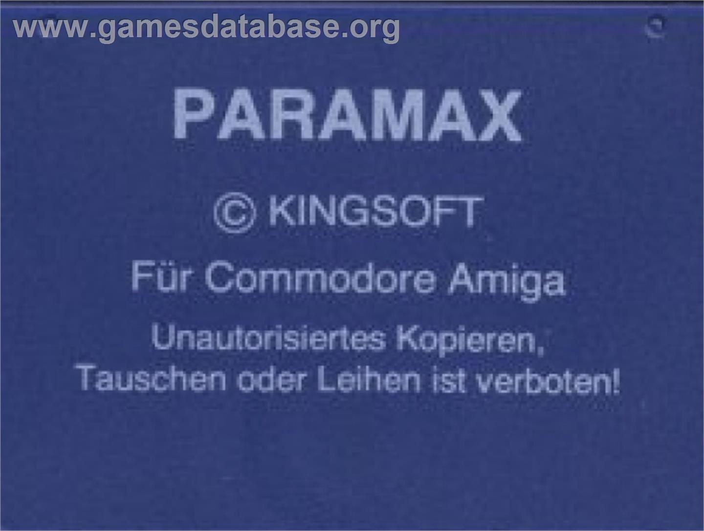 Paramax - Commodore Amiga - Artwork - Cartridge Top