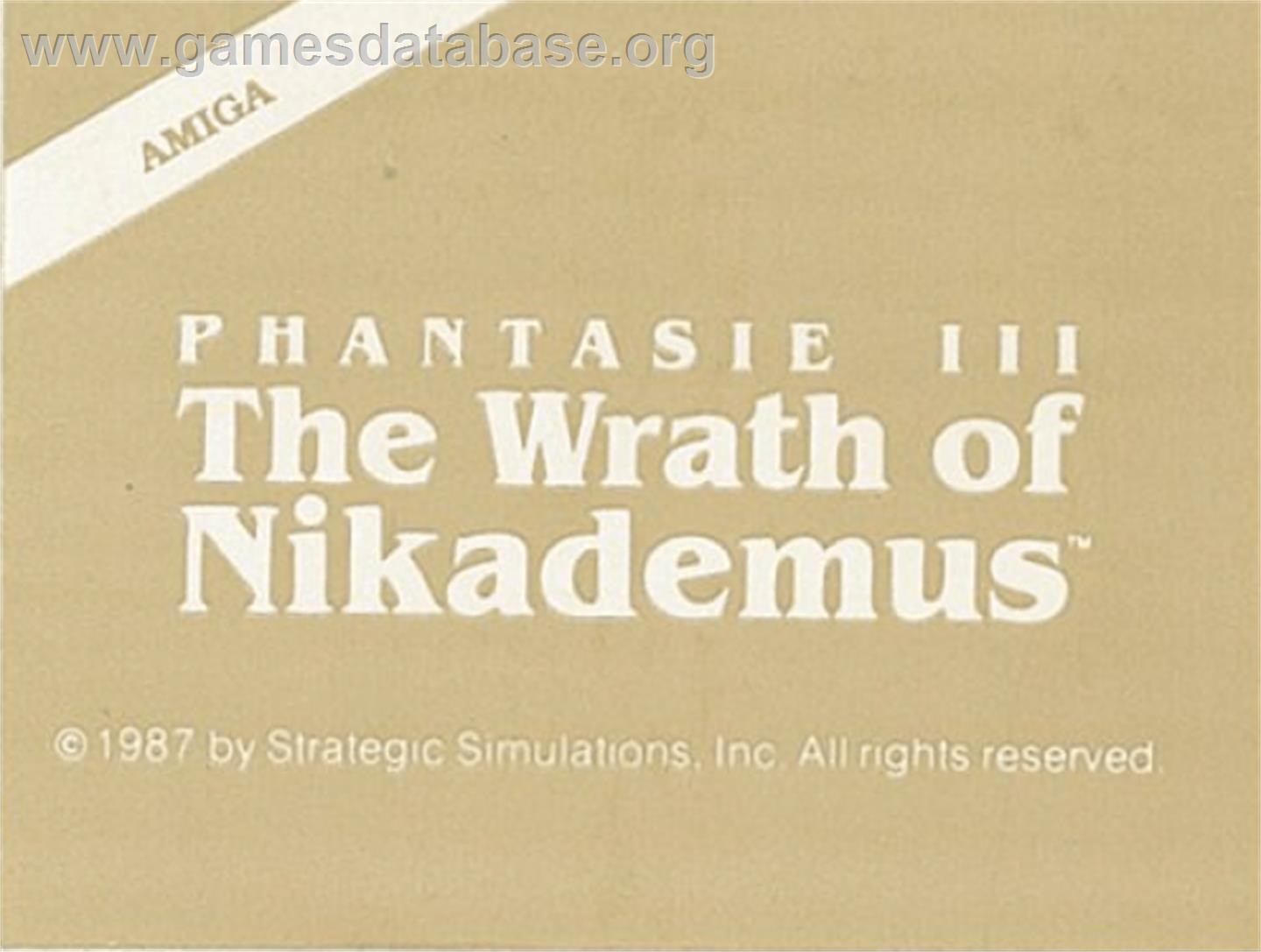 Phantasie 3 - The Wrath Of Nikademus - Commodore Amiga - Artwork - Cartridge Top