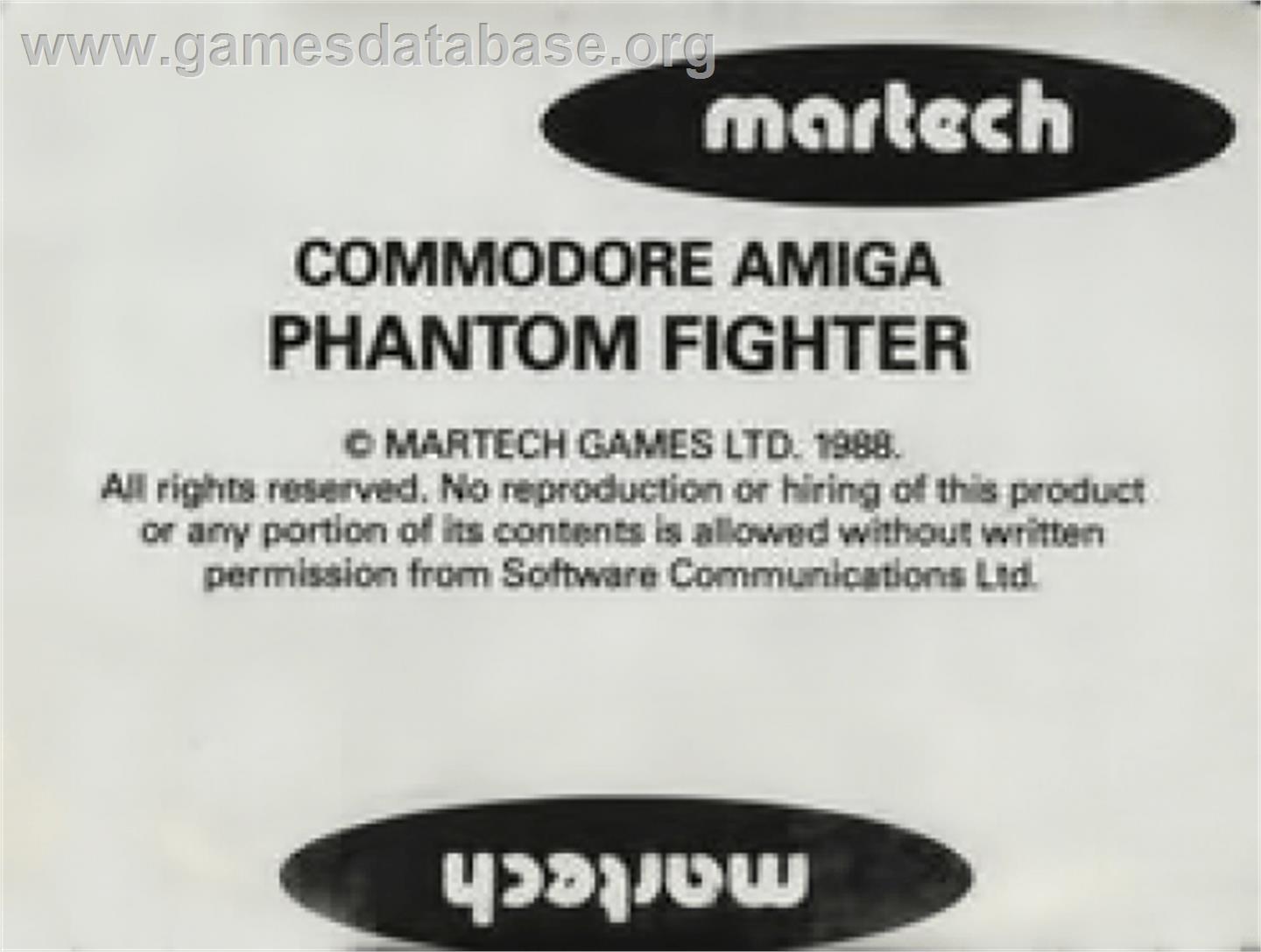 Phantom Fighter - Commodore Amiga - Artwork - Cartridge Top