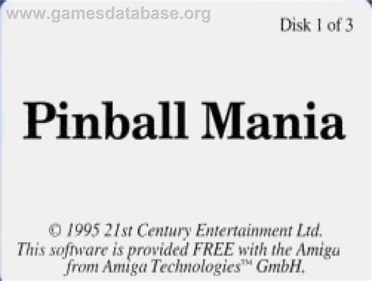 Pinball Mania - Commodore Amiga - Artwork - Cartridge Top