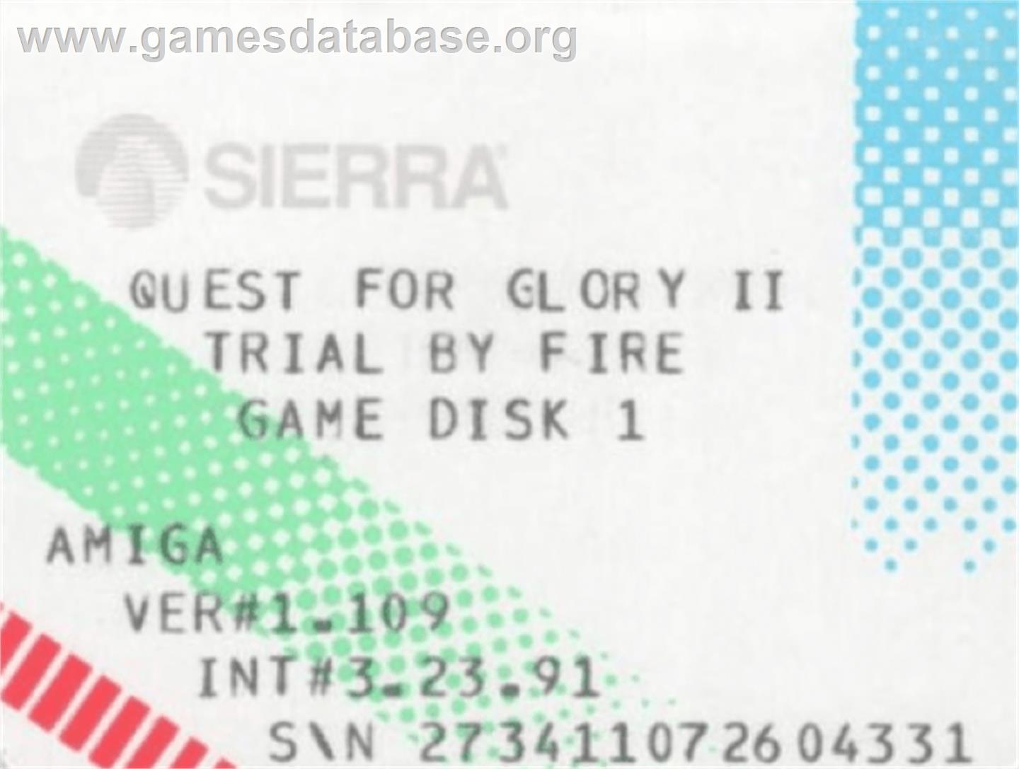 Quest For Glory 2 - Trial By Fire - Commodore Amiga - Artwork - Cartridge Top