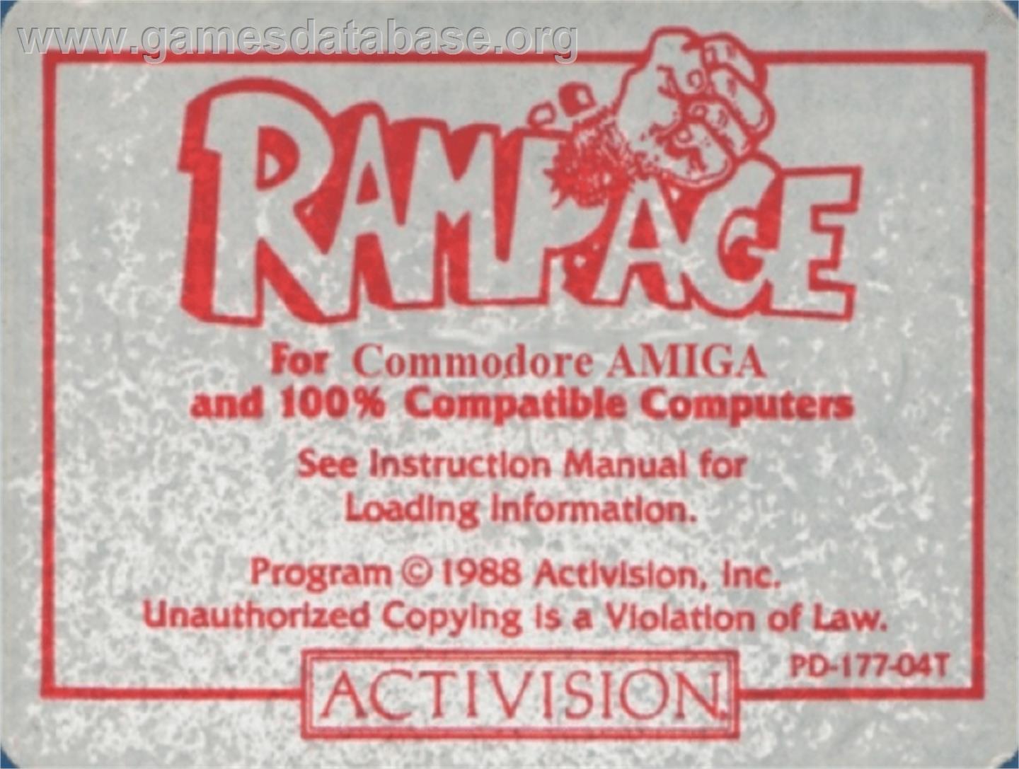 Rampage - Commodore Amiga - Artwork - Cartridge Top