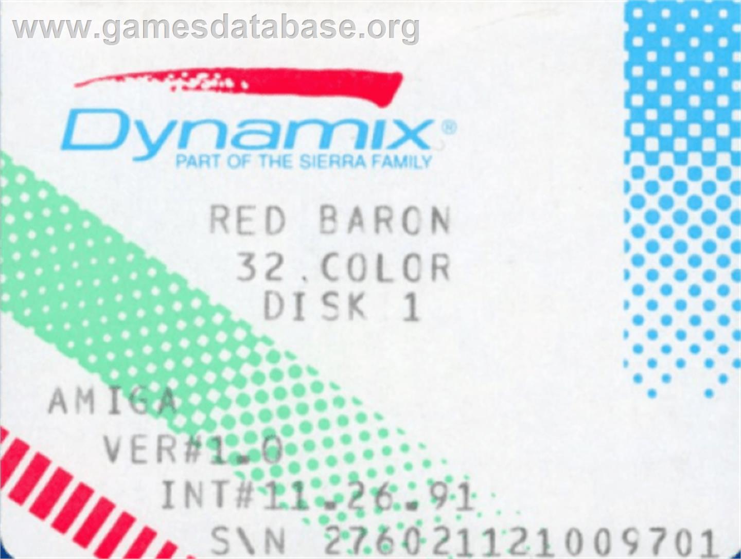Red Baron - Commodore Amiga - Artwork - Cartridge Top