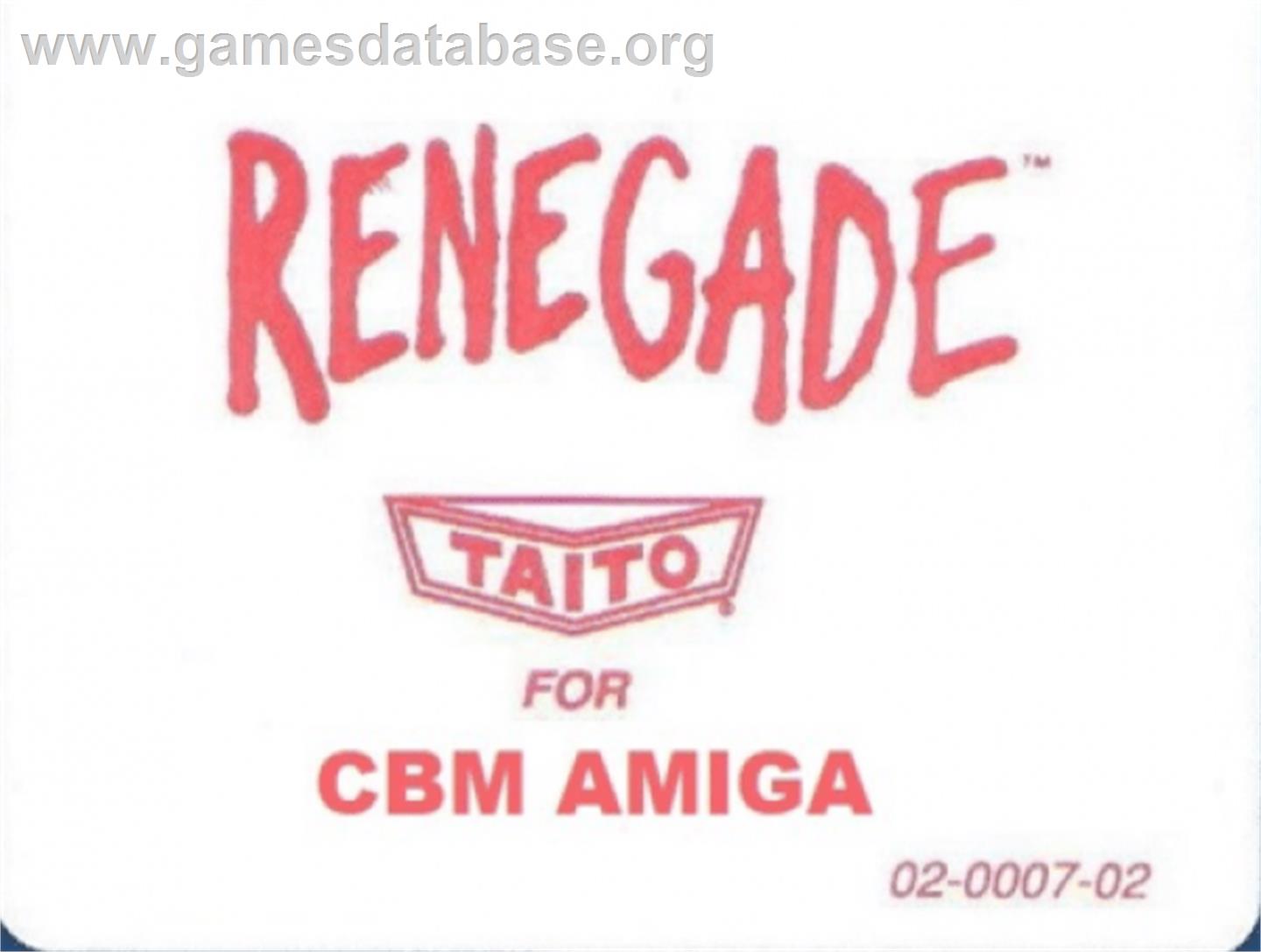 Renegade - Commodore Amiga - Artwork - Cartridge Top