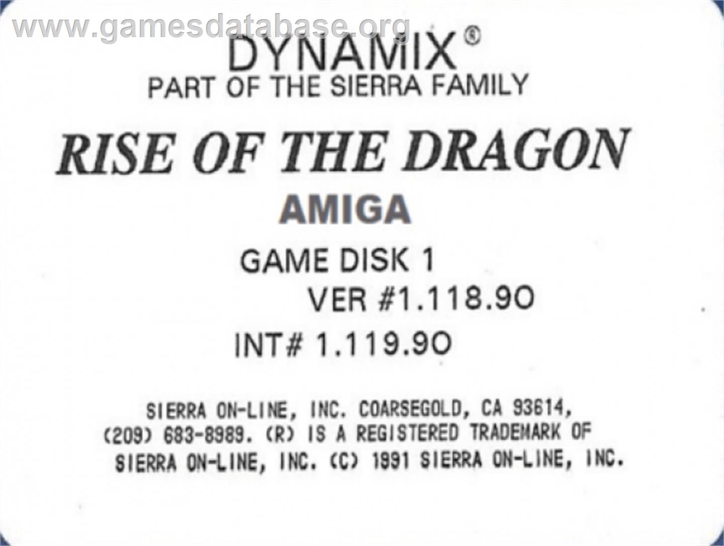 Rise Of The Dragon - Commodore Amiga - Artwork - Cartridge Top