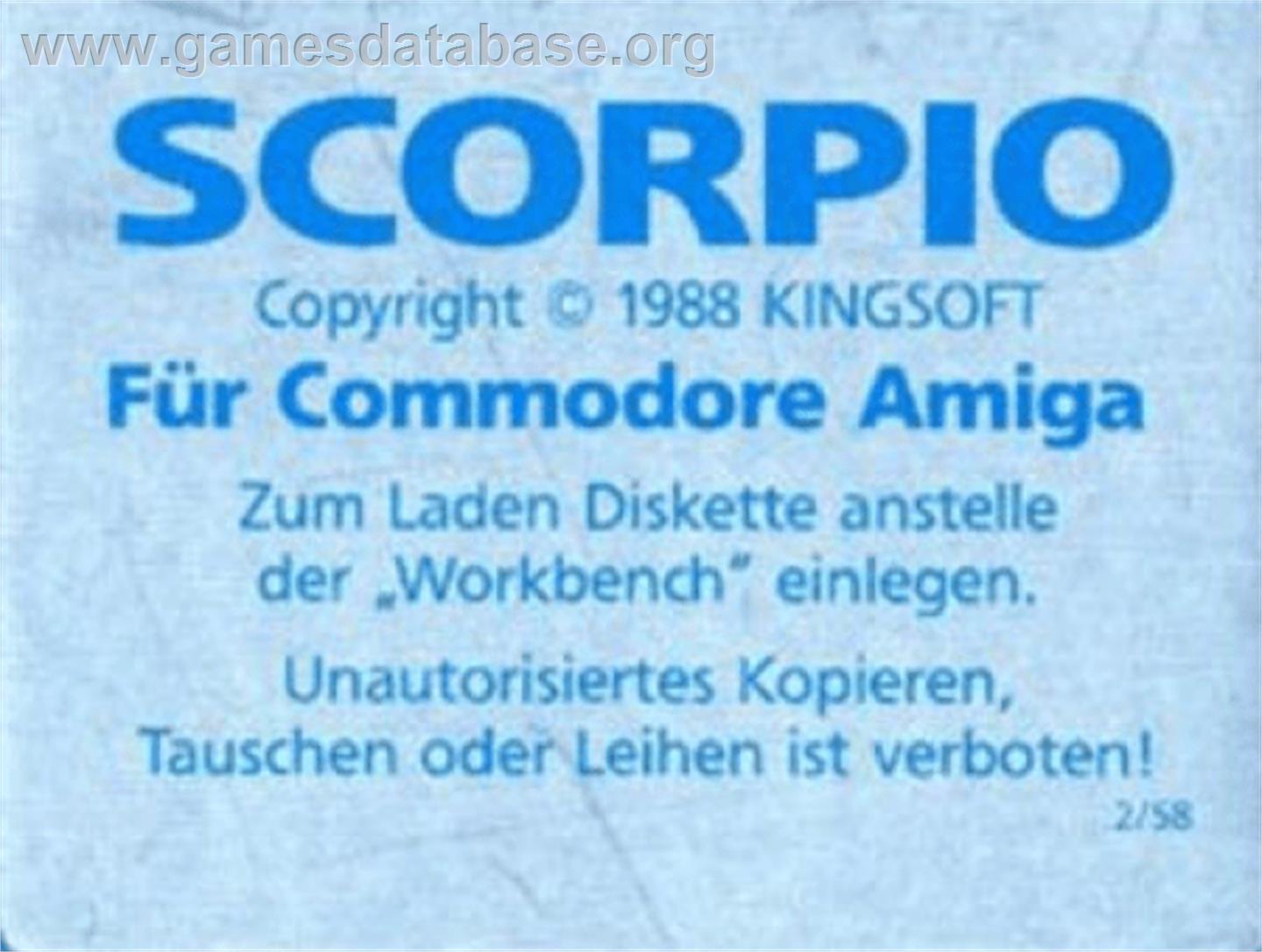 Scorpio - Commodore Amiga - Artwork - Cartridge Top