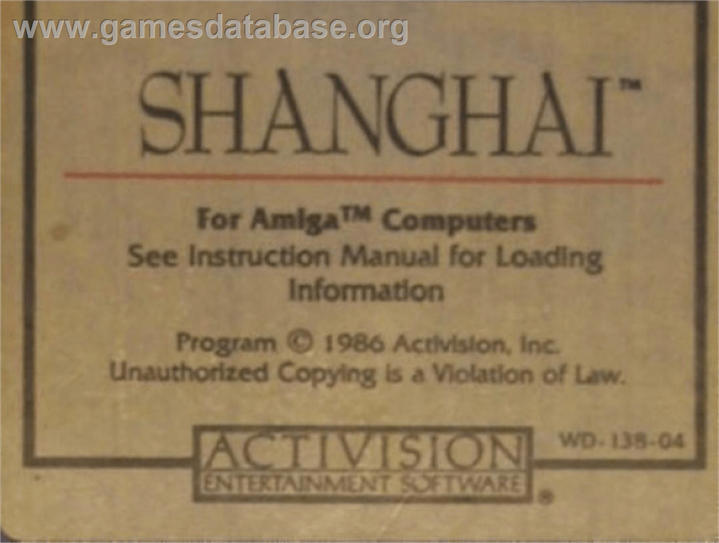 Shanghai - Commodore Amiga - Artwork - Cartridge Top