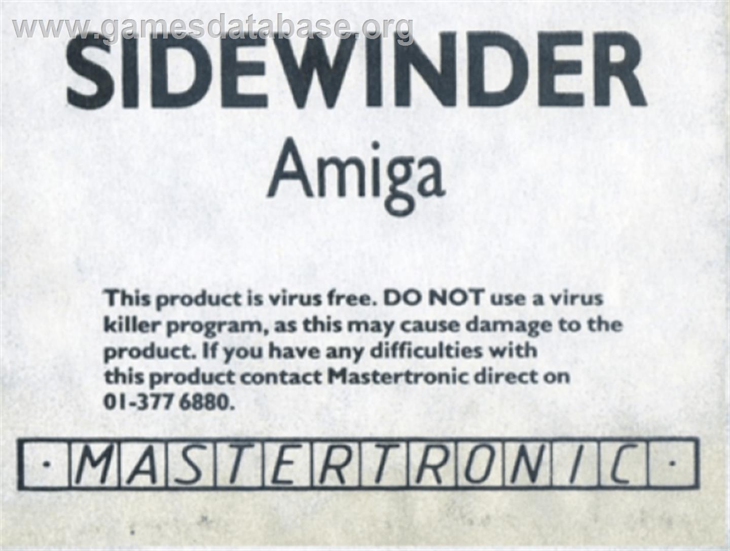 Sidewinder - Commodore Amiga - Artwork - Cartridge Top