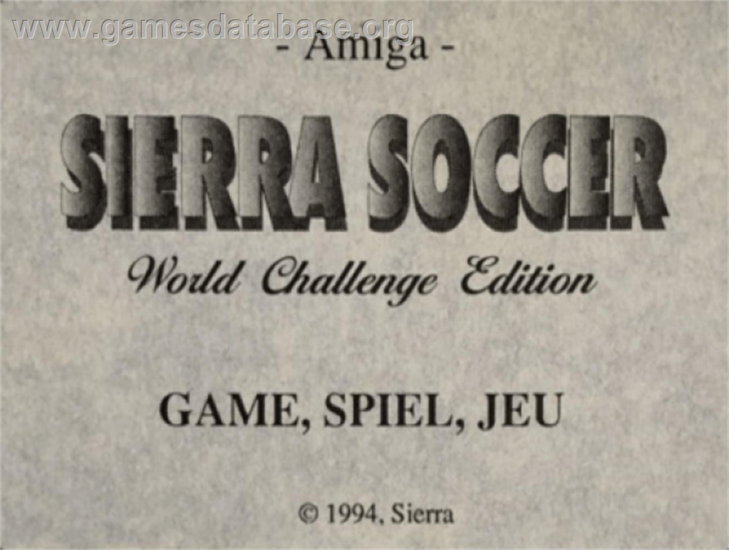 Sierra Soccer - World Challenge Edition - Commodore Amiga - Artwork - Cartridge Top