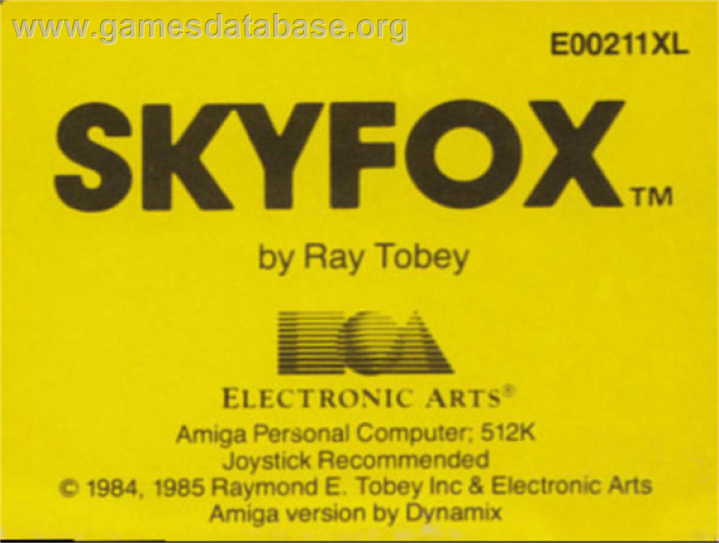Skyfox - Commodore Amiga - Artwork - Cartridge Top