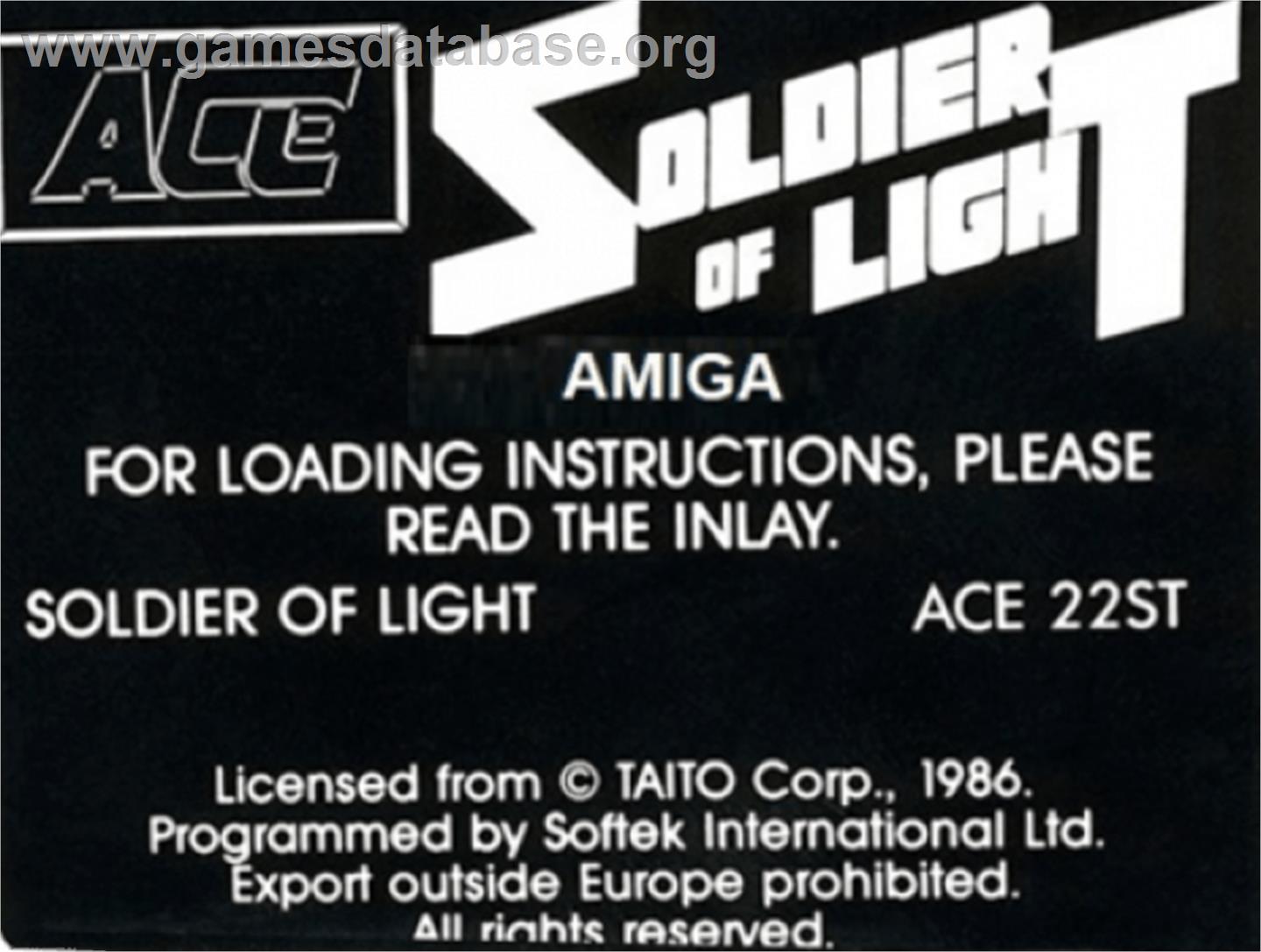 Soldier of Light - Commodore Amiga - Artwork - Cartridge Top