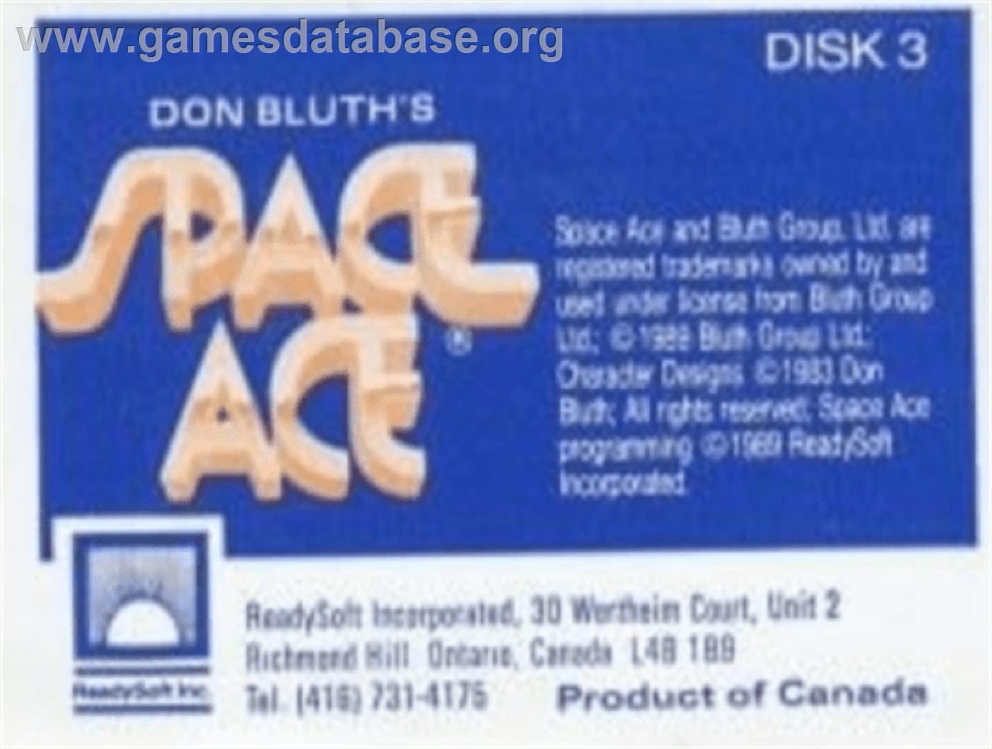 Space Ace - Commodore Amiga - Artwork - Cartridge Top