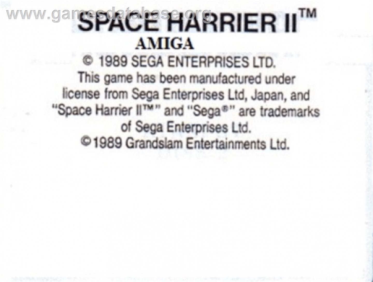 Space Harrier 2 - Commodore Amiga - Artwork - Cartridge Top