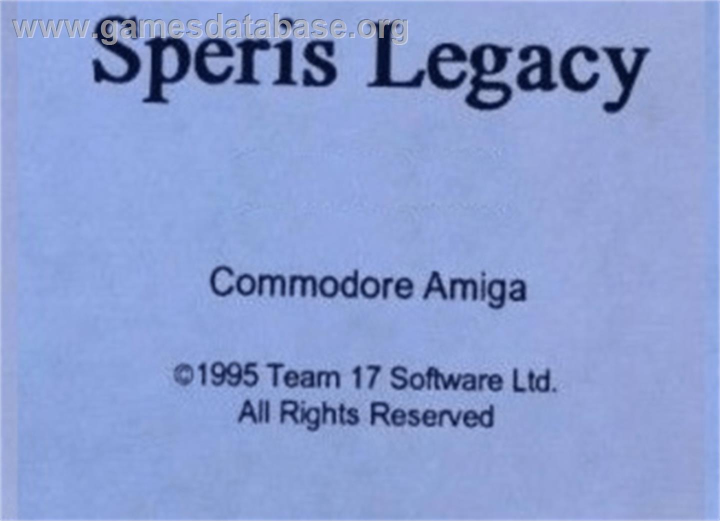 Speris Legacy - Commodore Amiga - Artwork - Cartridge Top
