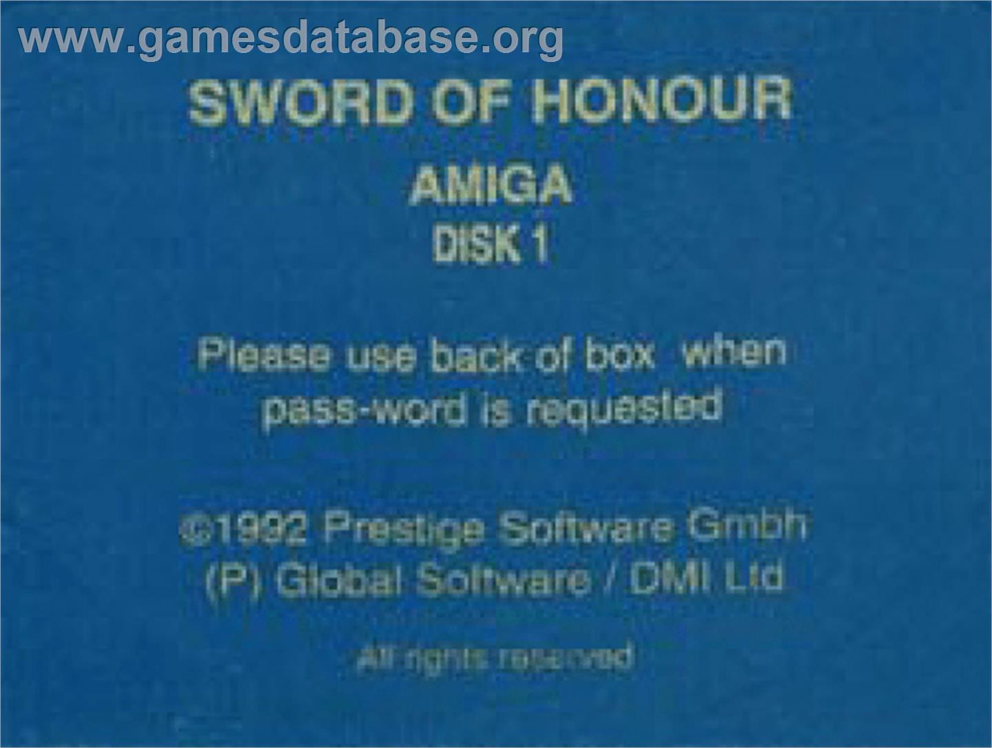 Sword of Honour - Commodore Amiga - Artwork - Cartridge Top