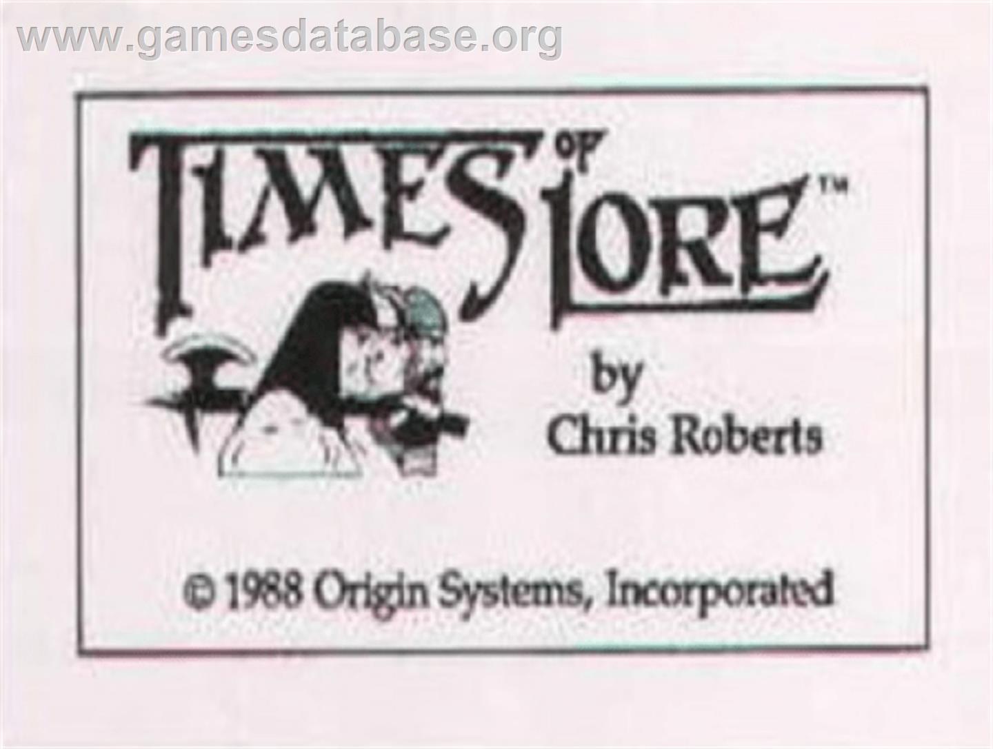 Times of Lore - Commodore Amiga - Artwork - Cartridge Top