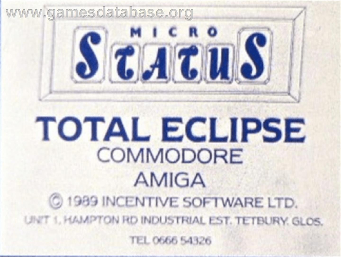 Total Eclipse - Commodore Amiga - Artwork - Cartridge Top