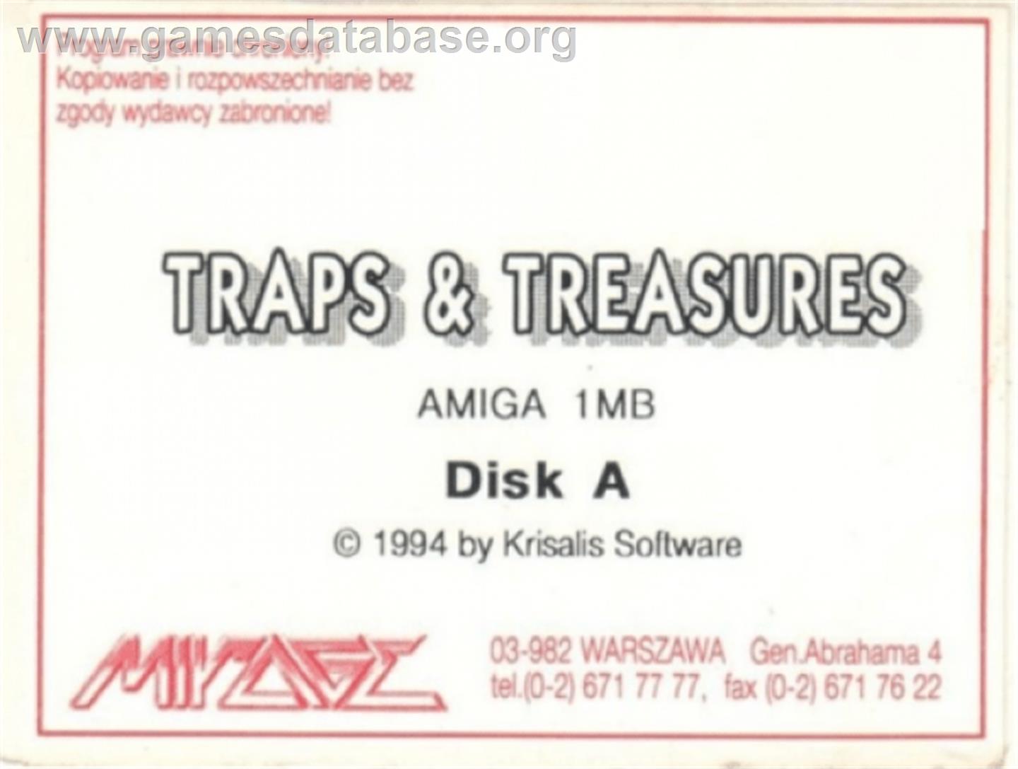 Traps 'n' Treasures - Commodore Amiga - Artwork - Cartridge Top
