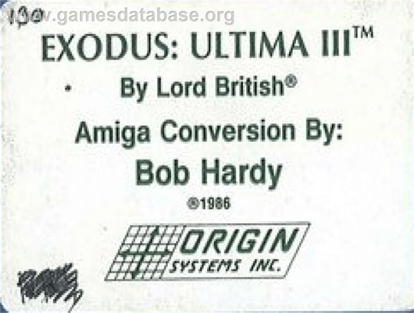 Ultima III: Exodus - Commodore Amiga - Artwork - Cartridge Top