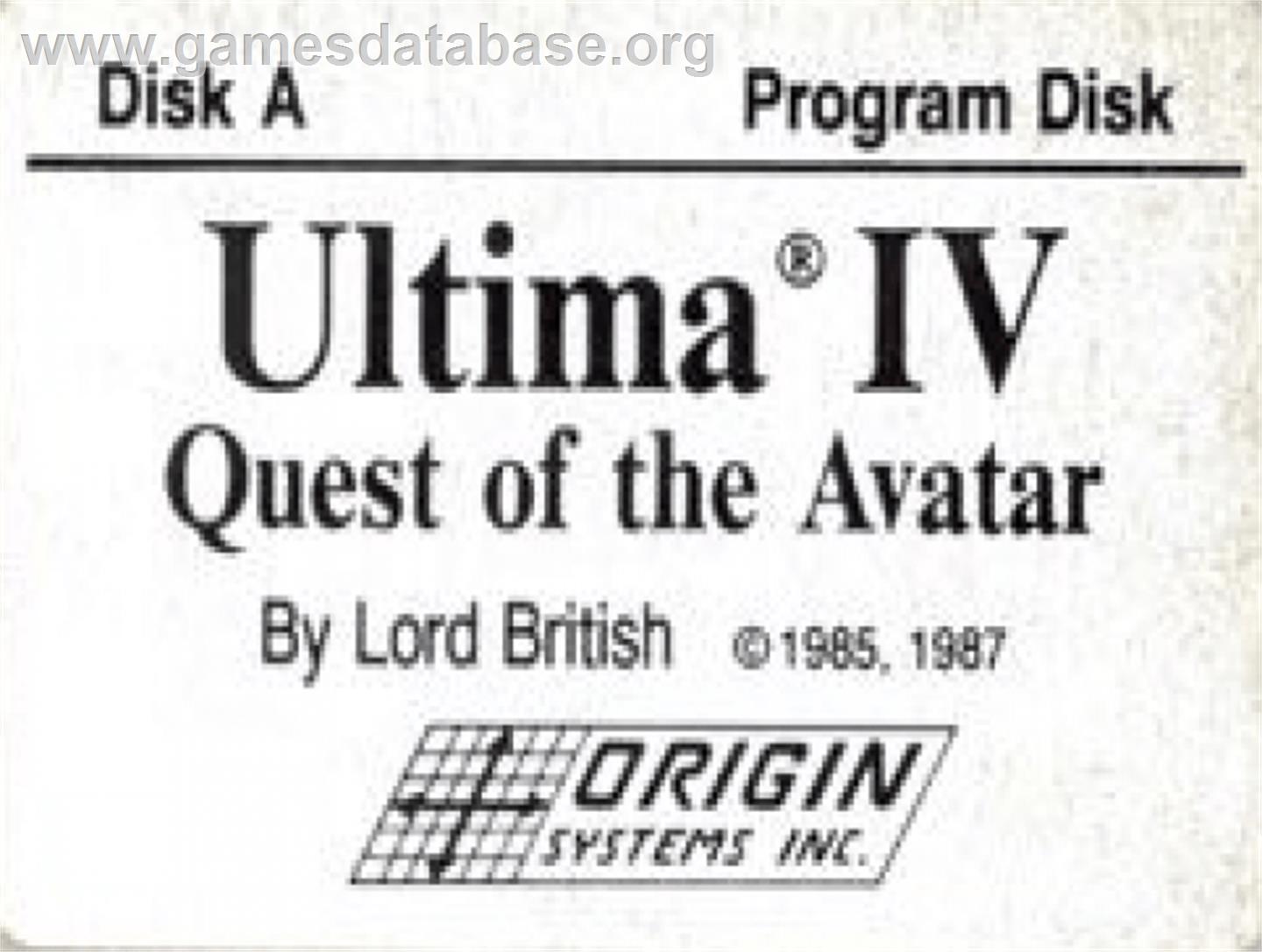 Ultima IV: Quest of the Avatar - Commodore Amiga - Artwork - Cartridge Top