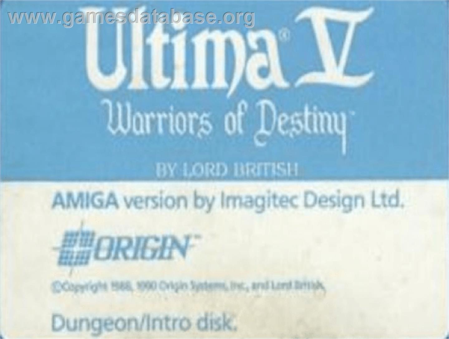 Ultima V: Warriors of Destiny - Commodore Amiga - Artwork - Cartridge Top