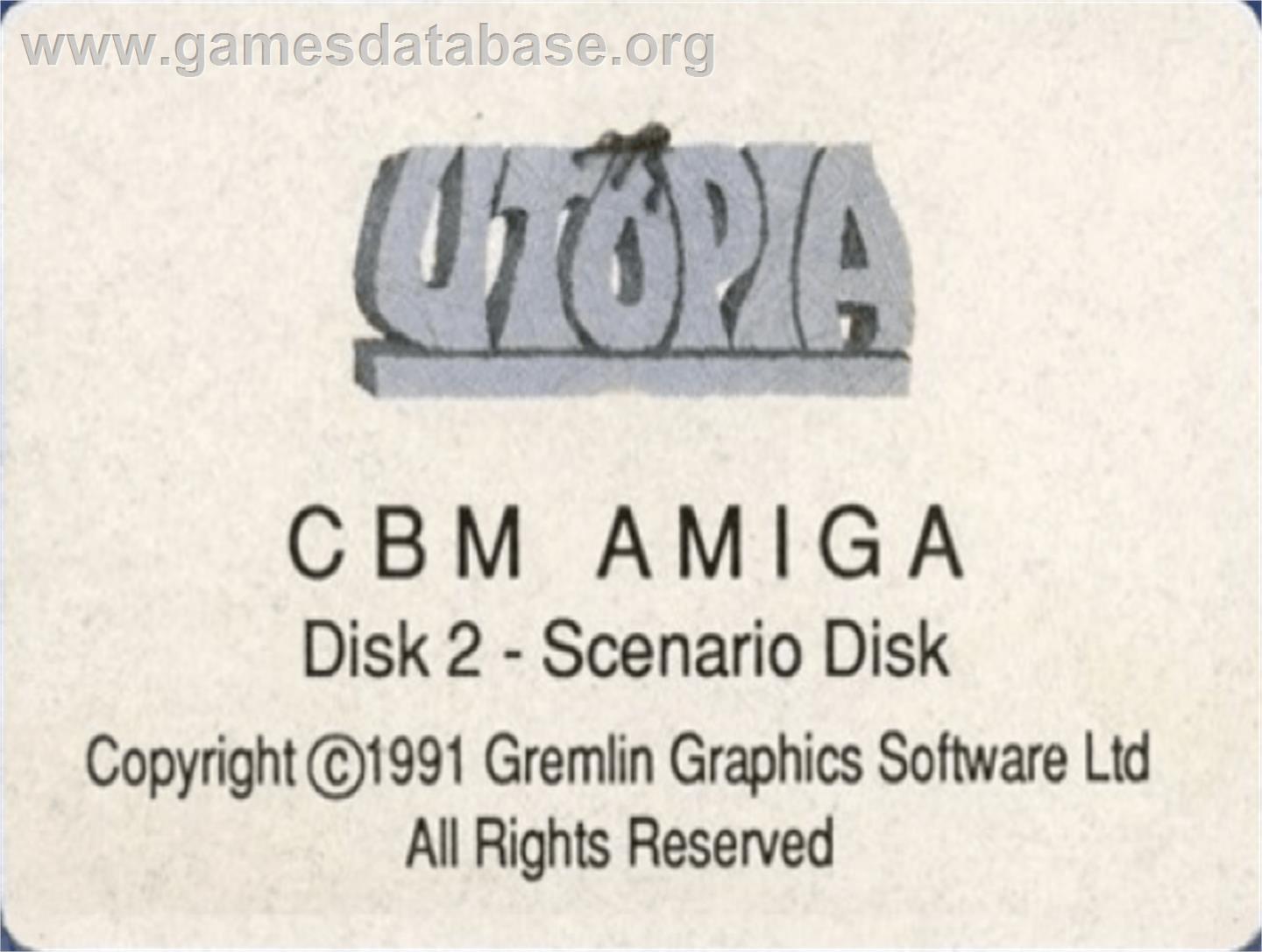 Utopia - The Creation Of A Nation - Commodore Amiga - Artwork - Cartridge Top
