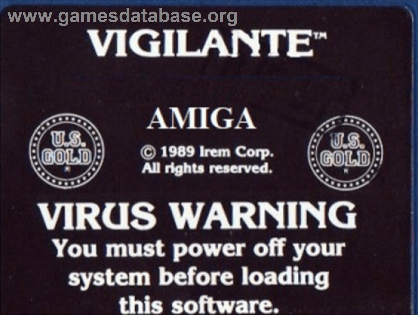 Vigilante - Commodore Amiga - Artwork - Cartridge Top